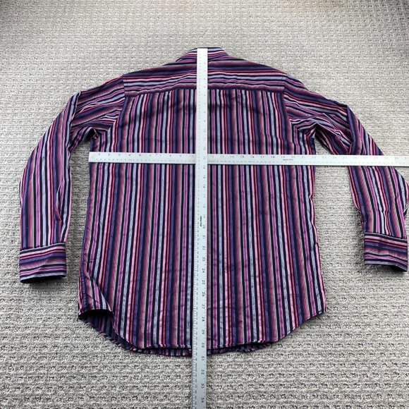 BUGATCHI UOMO Shirt Men Small S Purple Pink Striped Colorful Button Up Formal - Picture 9 of 11
